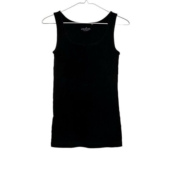 Caslon Easy Fit Scoop Neck Ribbed Cotton Blend Tank Top Black Small - Picture 1 of 3
